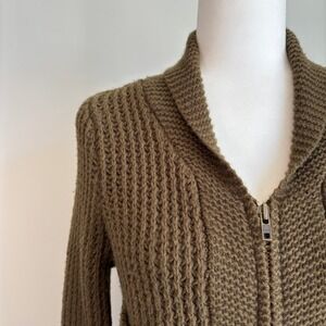 Wallace Women's Medium Zip Cardigan Green Wool Cotton Electric Grandpa Cabincore